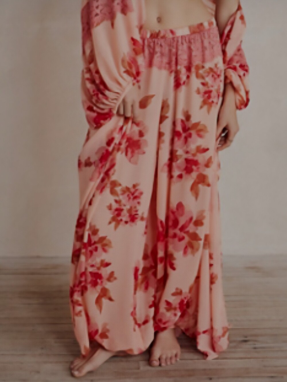 NWOT Free People Monday Morning Floral Wide-Leg Pants with Pink Accents